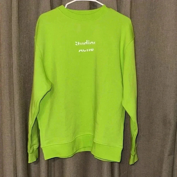 ACNE STUDIOS Auth LUX Nash Face Paint Neon Green Pullover Sweatshirt LS XS - Picture 2 of 11